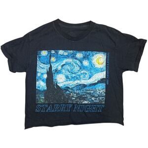 The Starry Night Black Blue Graphic Cropped Cut Off Tee Shirt Size S